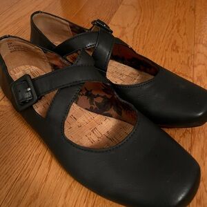 Kork-Ease Black Leather Flats with Buckle